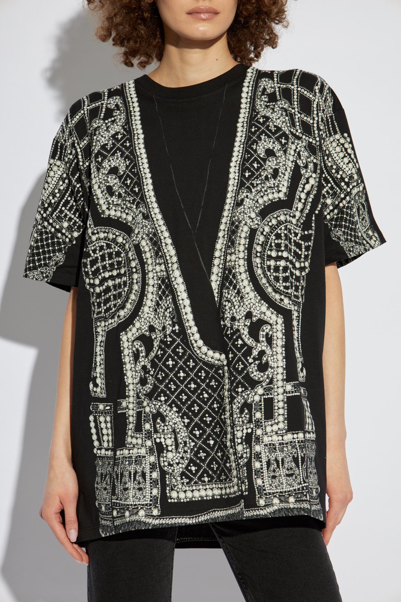 Tシャツ・カットソー BALMAIN SS25 T-SHIRT WITH LOGO (BF1EE020BB02 EAB) T-shirt with Balmain Paris print white white - Women | BALMAIN